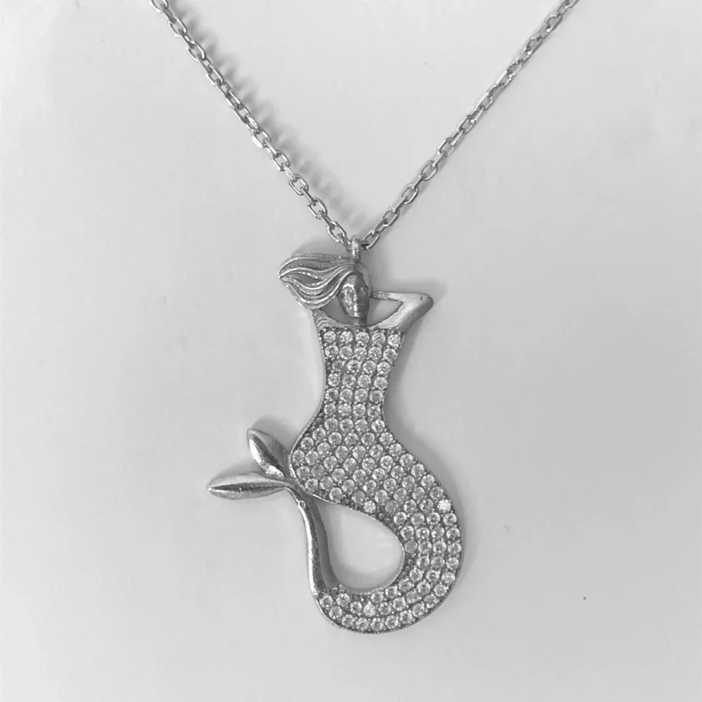 Mermaid 925 silver cz cubic zirconia stones necklace